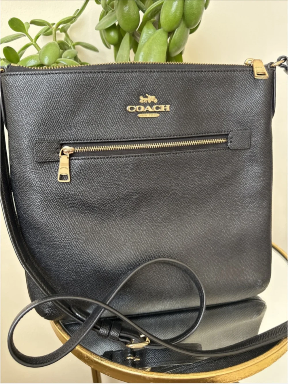 Coach Rowan File Bag Black Crossgrain Leather Crossbody Handbag C1556 Authentic